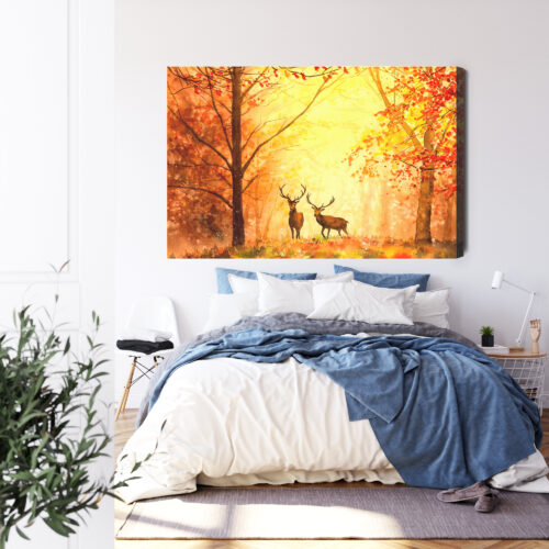Obraz na płótnie Jelenie Akwarela Las  Premium Canvas - obrazek 3