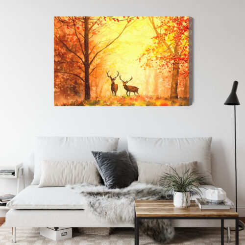 Obraz na płótnie Jelenie Akwarela Las  Premium Canvas - obrazek 4