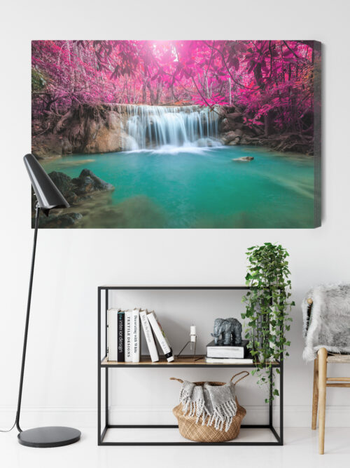 Obraz na płótnie Wodospad Różowa Dżungla Fantazyjny pejzaż  Premium Canvas - obrazek 9
