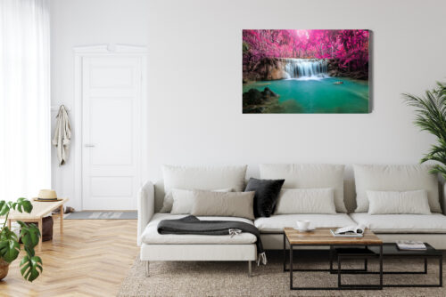Obraz na płótnie Wodospad Różowa Dżungla Fantazyjny pejzaż  Premium Canvas - obrazek 6