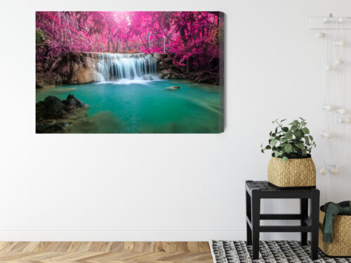 Obraz na płótnie Wodospad Różowa Dżungla Fantazyjny pejzaż  Premium Canvas - obrazek 8