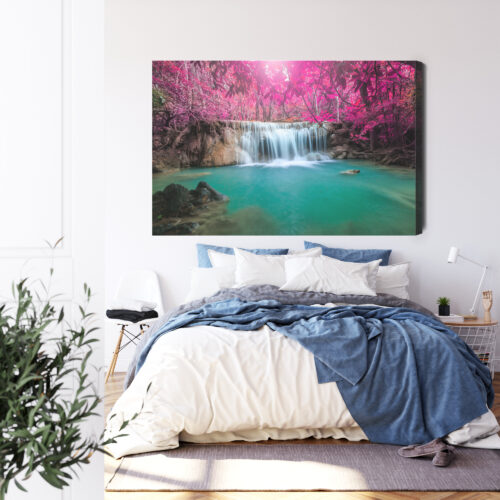 Obraz na płótnie Wodospad Różowa Dżungla Fantazyjny pejzaż  Premium Canvas - obrazek 3
