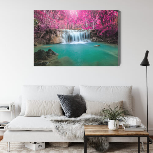 Obraz na płótnie Wodospad Różowa Dżungla Fantazyjny pejzaż  Premium Canvas - obrazek 4