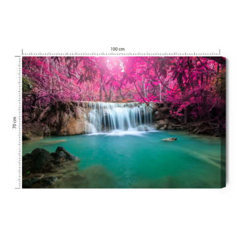 Obraz na płótnie Wodospad Różowa Dżungla Fantazyjny pejzaż  Premium Canvas