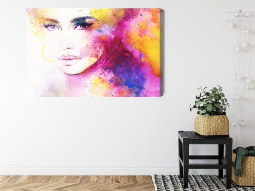 Obraz na płótnie Sztuka Portret kobiety w barwach akwareli Premium Canvas - obrazek 8