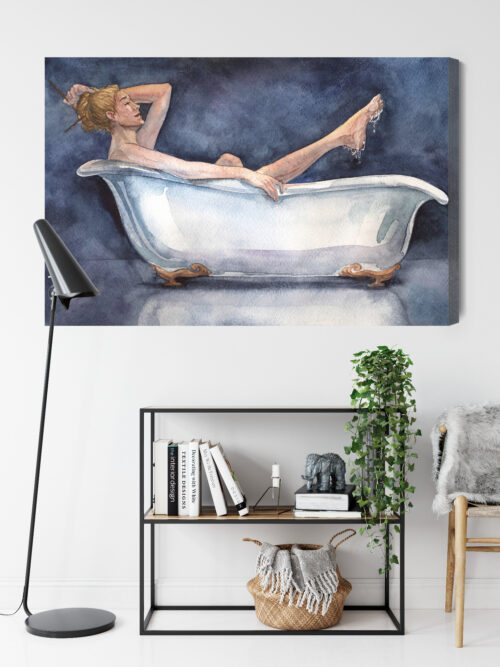 Obraz na płótnie Sztuka Kobieta w wannie w stylu akwareli Premium Canvas - obrazek 9