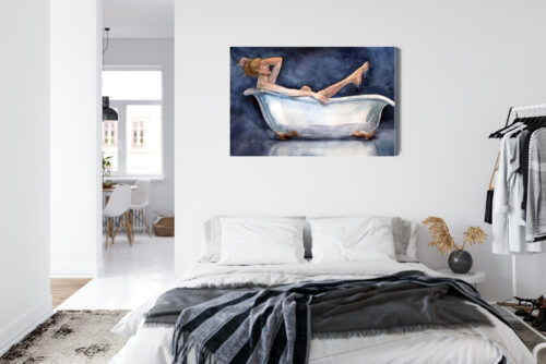 Obraz na płótnie Sztuka Kobieta w wannie w stylu akwareli Premium Canvas - obrazek 7