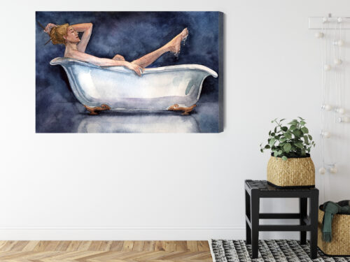Obraz na płótnie Sztuka Kobieta w wannie w stylu akwareli Premium Canvas - obrazek 8