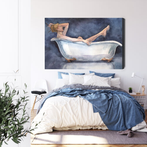 Obraz na płótnie Sztuka Kobieta w wannie w stylu akwareli Premium Canvas - obrazek 3