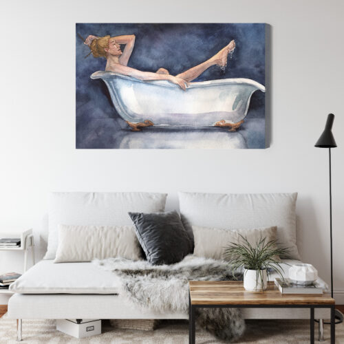Obraz na płótnie Sztuka Kobieta w wannie w stylu akwareli Premium Canvas - obrazek 4