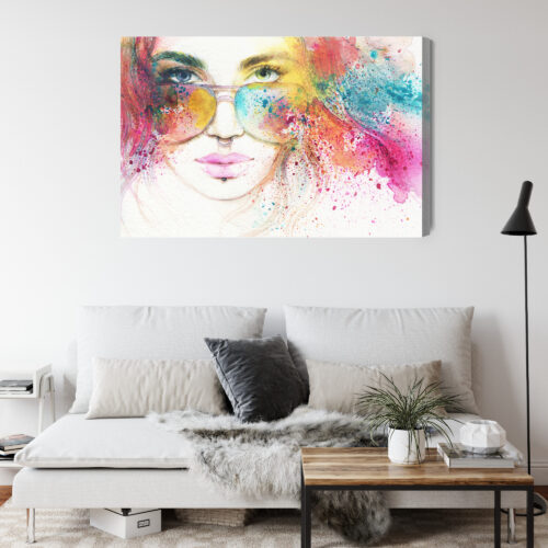 Obraz na płótnie Sztuka Portret kobiety z okularami Premium Canvas - obrazek 4