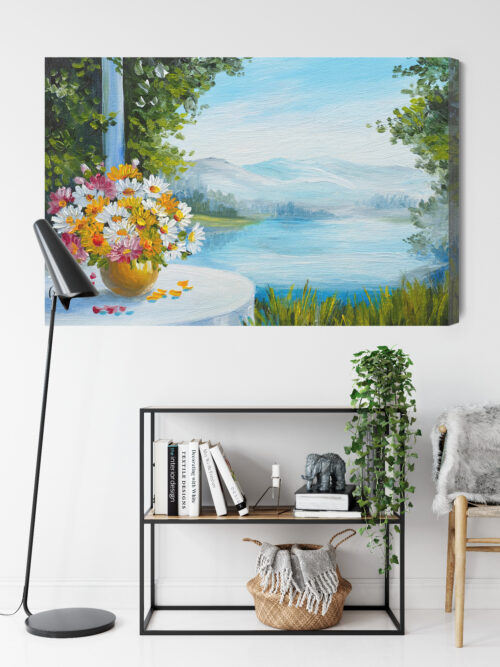 Obraz na płótnie Kwiaty pejzaż z jeziorem Premium Canvas - obrazek 9