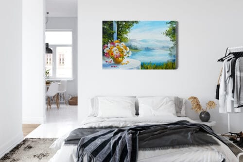 Obraz na płótnie Kwiaty pejzaż z jeziorem Premium Canvas - obrazek 7