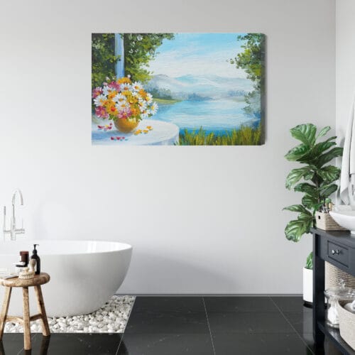 Obraz na płótnie Kwiaty pejzaż z jeziorem Premium Canvas - obrazek 5