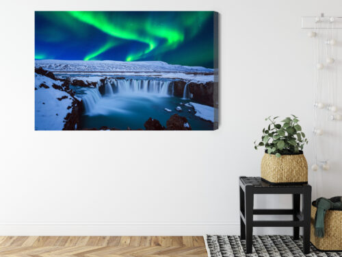 Obraz na płótnie Zorza polarna i wodospad Islandia  Premium Canvas - obrazek 8