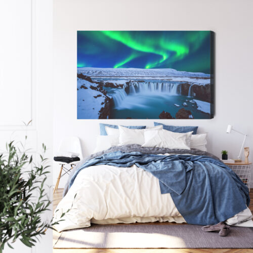 Obraz na płótnie Zorza polarna i wodospad Islandia  Premium Canvas - obrazek 3