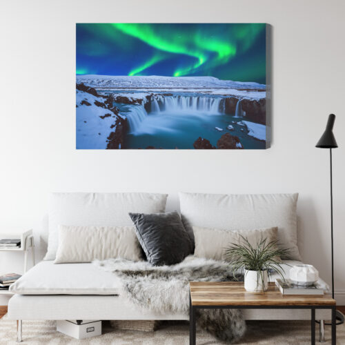 Obraz na płótnie Zorza polarna i wodospad Islandia  Premium Canvas - obrazek 4