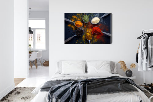 Obraz na płótnie Kuchnia Przyprawy w łyżkach na czarnym tle Premium Canvas - obrazek 7