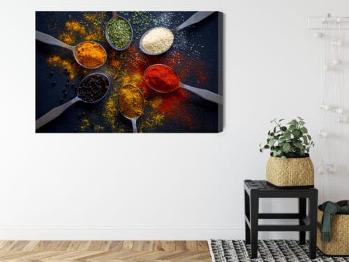 Obraz na płótnie Kuchnia Przyprawy w łyżkach na czarnym tle Premium Canvas - obrazek 8