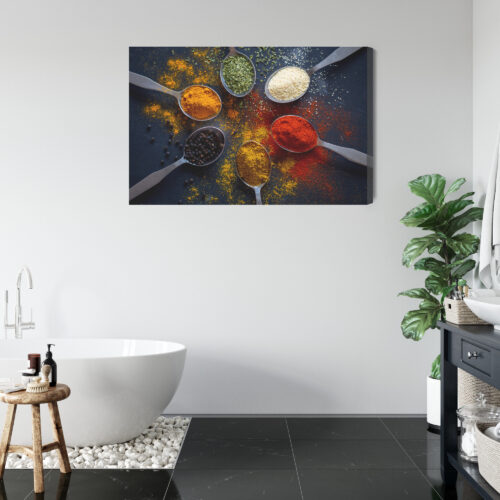Obraz na płótnie Kuchnia Przyprawy w łyżkach na czarnym tle Premium Canvas - obrazek 5