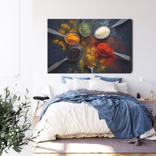 Obraz na płótnie Kuchnia Przyprawy w łyżkach na czarnym tle Premium Canvas - obrazek 3