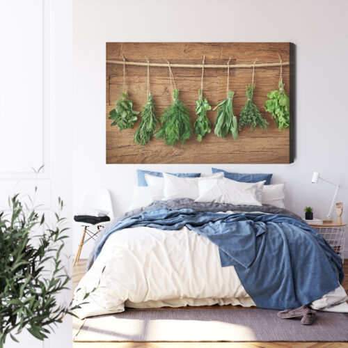 Obraz na płótnie Kuchnia Zioła zawieszone na sznurku Premium Canvas - obrazek 3