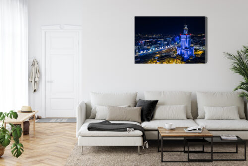 Obraz na płótnie Architektura Warszawa z lotu ptaka nocą Premium Canvas - obrazek 6