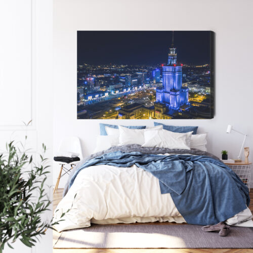 Obraz na płótnie Architektura Warszawa z lotu ptaka nocą Premium Canvas - obrazek 3