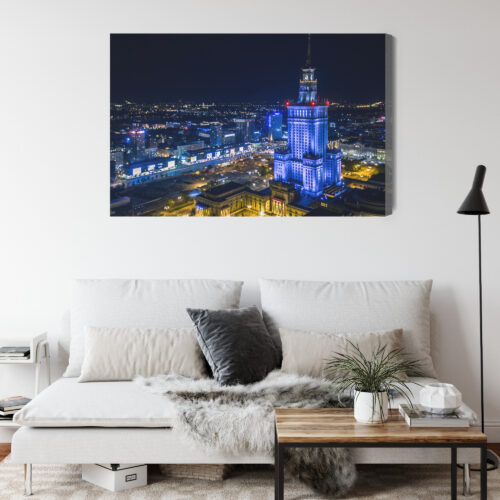 Obraz na płótnie Architektura Warszawa z lotu ptaka nocą Premium Canvas - obrazek 4