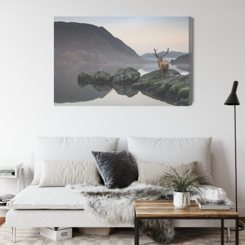 Obraz na płótnie Jeleń góry jezioro Premium Canvas - obrazek 4