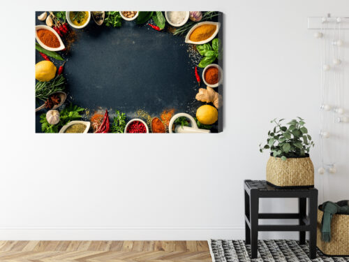 Obraz na płótnie Kuchnia Przyprawy i zioła na stole Premium Canvas - obrazek 8