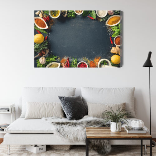 Obraz na płótnie Kuchnia Przyprawy i zioła na stole Premium Canvas - obrazek 4
