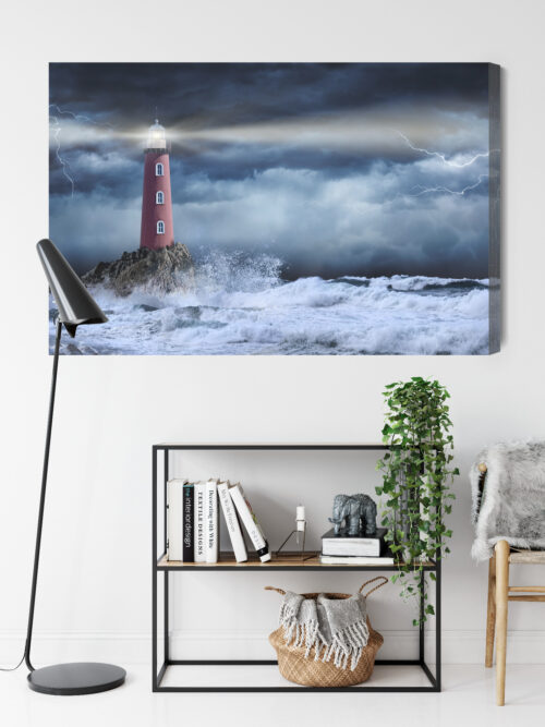 Obraz na płótnie Latarnia Burzowe morze i błyskawice Premium Canvas - obrazek 9