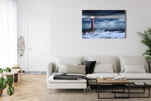 Obraz na płótnie Latarnia Burzowe morze i błyskawice Premium Canvas - obrazek 6