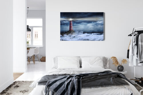 Obraz na płótnie Latarnia Burzowe morze i błyskawice Premium Canvas - obrazek 7