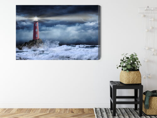 Obraz na płótnie Latarnia Burzowe morze i błyskawice Premium Canvas - obrazek 8