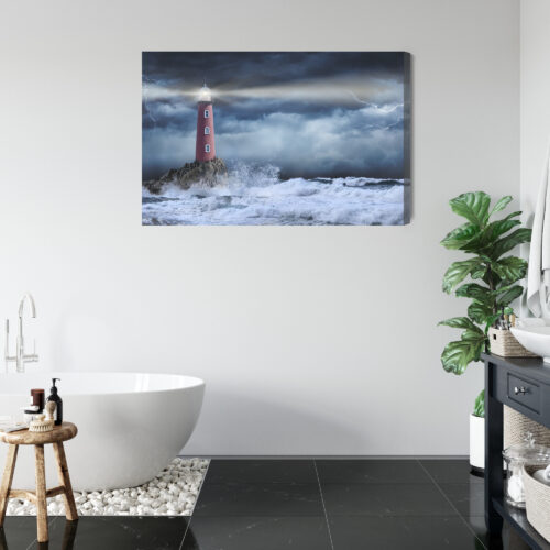 Obraz na płótnie Latarnia Burzowe morze i błyskawice Premium Canvas - obrazek 5