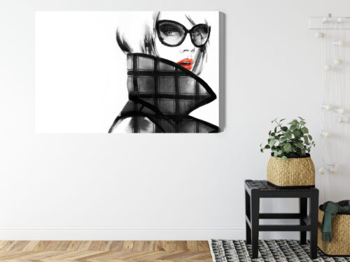 Obraz na płótnie Portret Kobieta w czerni i czerwieni Premium Canvas - obrazek 8