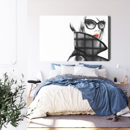 Obraz na płótnie Portret Kobieta w czerni i czerwieni Premium Canvas - obrazek 3