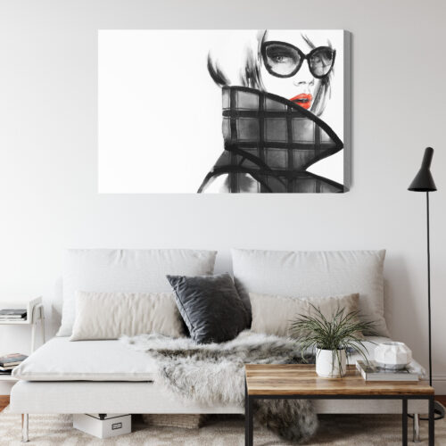 Obraz na płótnie Portret Kobieta w czerni i czerwieni Premium Canvas - obrazek 4