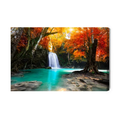 Obraz na płótnie Natura Wodospad jesienią Premium Canvas - obrazek 2