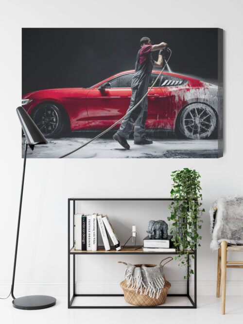 Obraz na płótnie Motoryzacja Mycie czerwonego sportowego auta Premium Canvas - obrazek 9