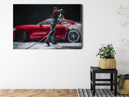 Obraz na płótnie Motoryzacja Mycie czerwonego sportowego auta Premium Canvas - obrazek 8