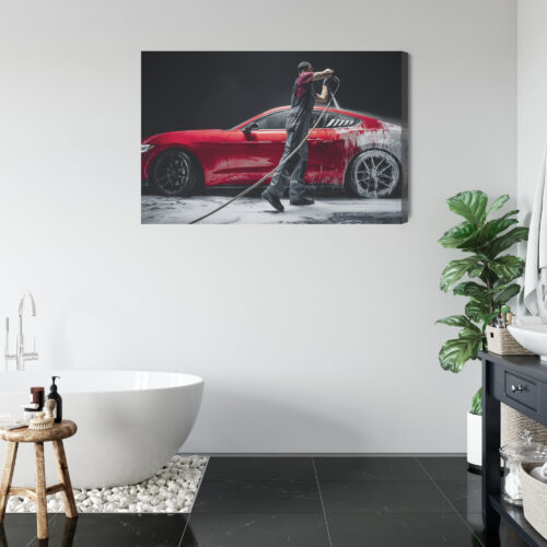 Obraz na płótnie Motoryzacja Mycie czerwonego sportowego auta Premium Canvas - obrazek 5