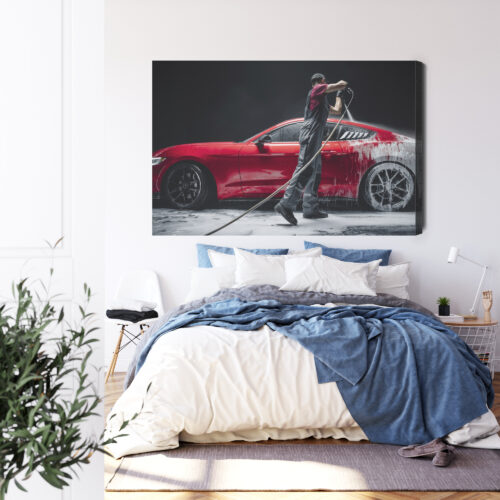 Obraz na płótnie Motoryzacja Mycie czerwonego sportowego auta Premium Canvas - obrazek 3