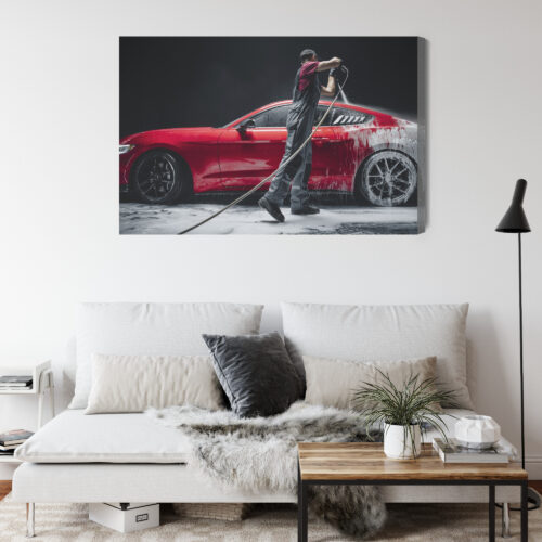 Obraz na płótnie Motoryzacja Mycie czerwonego sportowego auta Premium Canvas - obrazek 4