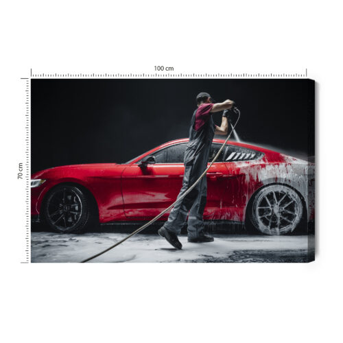 Obraz na płótnie Motoryzacja Mycie czerwonego sportowego auta Premium Canvas