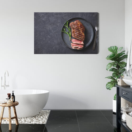 Obraz na płótnie Fotografia Stek z rozmarynem na ciemnym tle Premium Canvas - obrazek 5