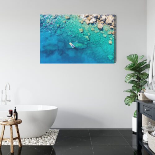 Obraz na płótnie Natura Łódka przy skalistym wybrzeżu Premium Canvas - obrazek 5