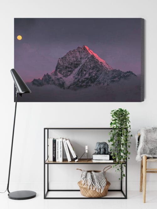 Obraz na płótnie Góry Ośnieżony szczyt o zmierzchu z pełnią Premium Canvas - obrazek 9